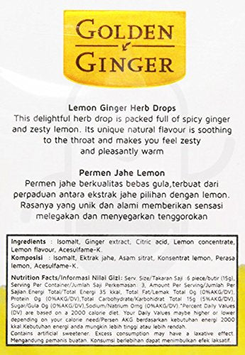 Sunny Ville Golden Ginger Herb Drops Lemon (sugar free), 100 Gram / 3.5 Oz