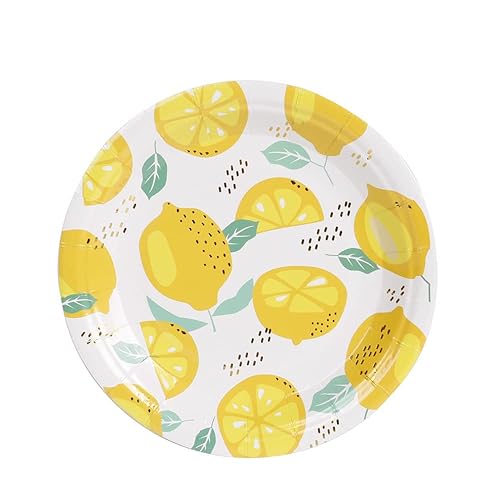 Geeklife Gold Lemon Paper Plates, 7 inch Decorative Floral Fruit Disposable Party Dessert Plates, 20 count