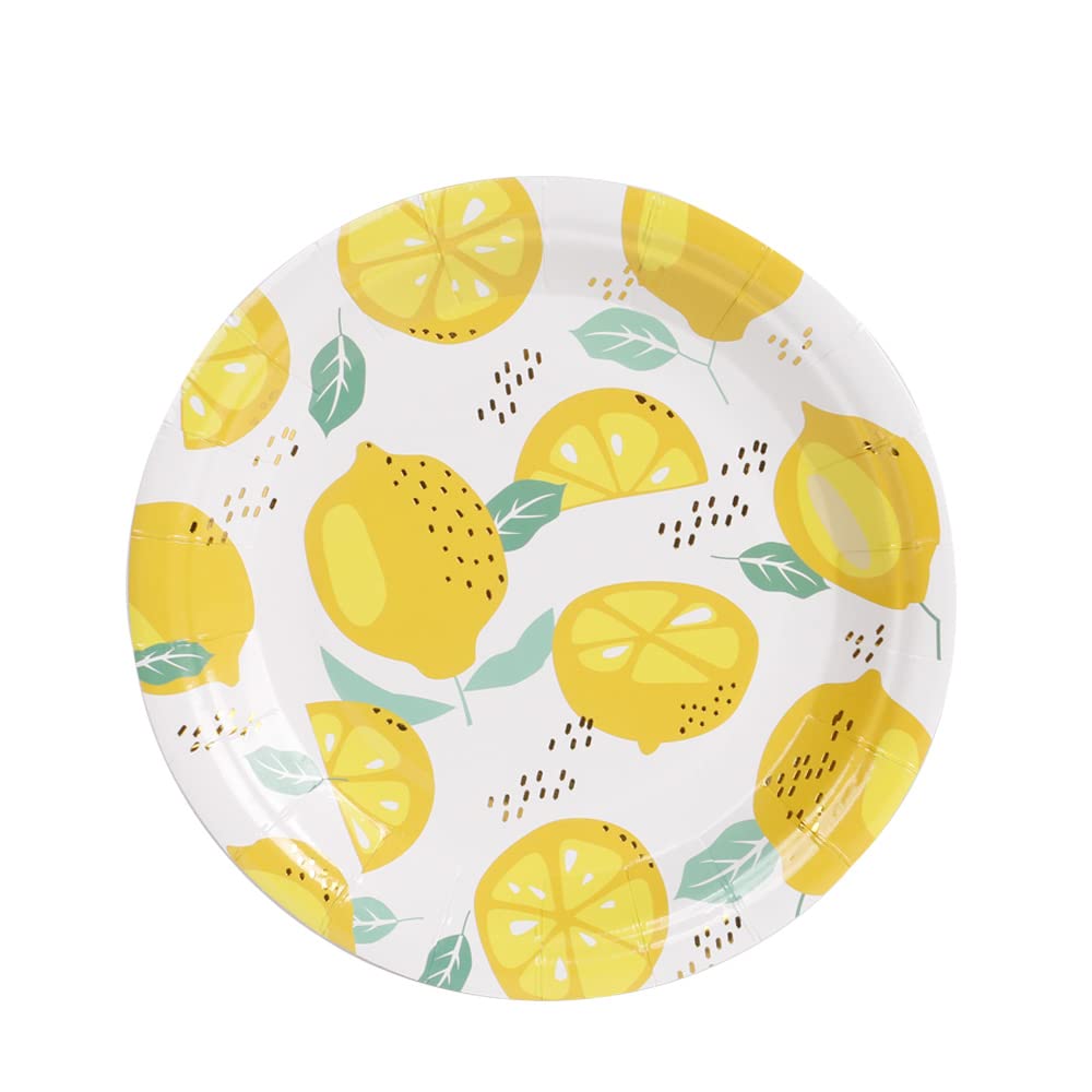 Geeklife Gold Lemon Paper Plates, 7 inch Decorative Floral Fruit Disposable Party Dessert Plates, 20 count