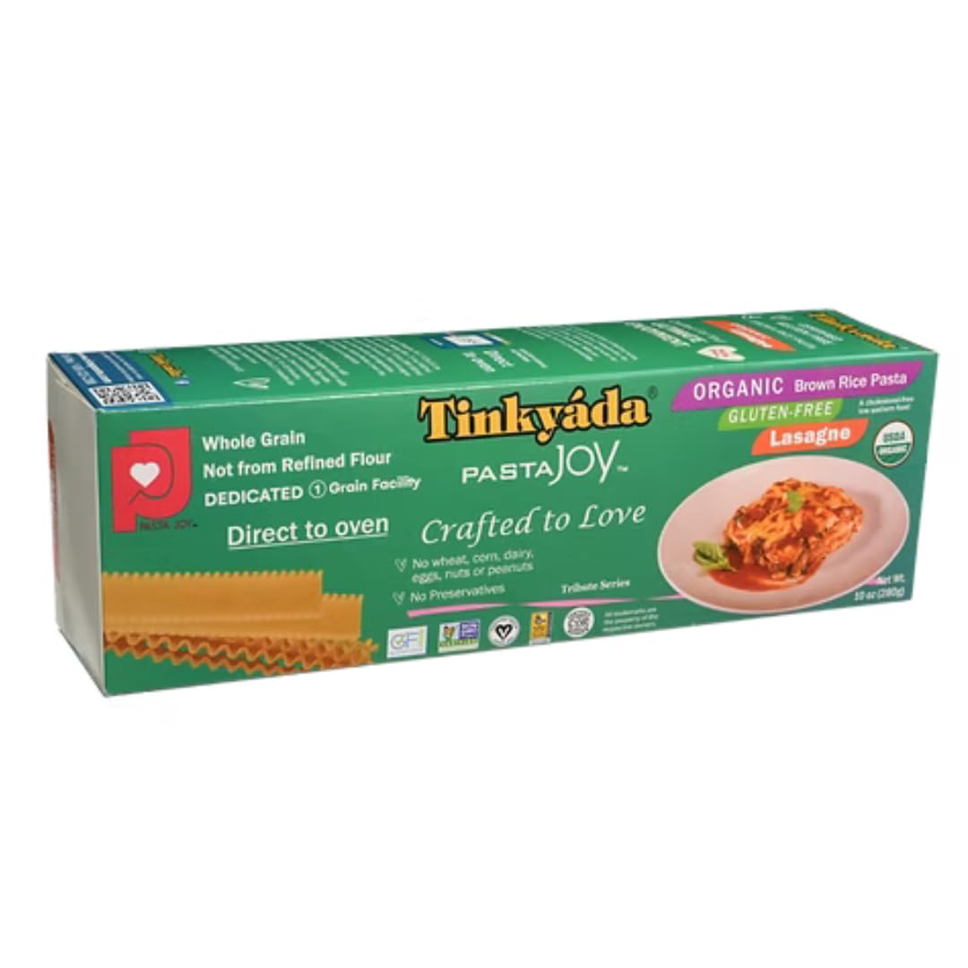 Tinkyada Organic Gluten Free Brown Rice Lasagna Noodles, 10 oz (12-Pack) - Certified Gluten Free, Non-GMO, Kosher, Vegan-Friendly, Perfect