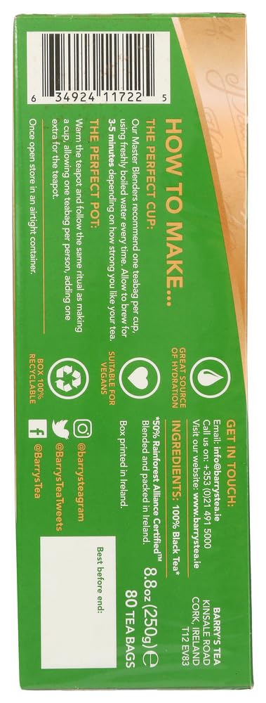 Barry'S Tea, Tea, Irish Breakfast, Pack of 6, Size - 80 BAG, Quantity - 1 Case6