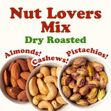 Food to Live Nut Lovers Mix, 1 Pound - Premium Dry Roasted Pistachios No Shell, Almonds and Cashews Blend. No Salt Added. Trail Snacks for Adults