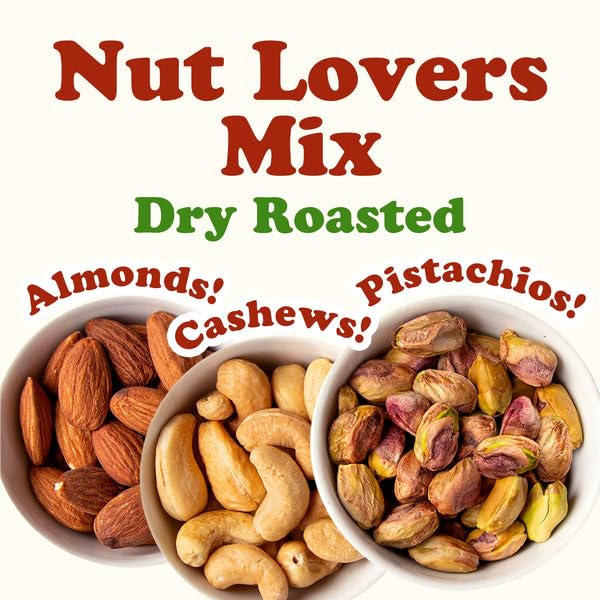 Food to Live Nut Lovers Mix, 1 Pound - Premium Dry Roasted Pistachios No Shell, Almonds and Cashews Blend. No Salt Added. Trail Snacks for Adults
