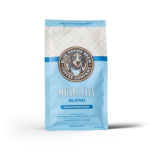 Blue Hound Brew Music City Blend, Medium-Dark Roast 100% Arabica Speciality Coffee, Chocolate & Nutty Notes, Ground Speciality Coffee, 12 oz