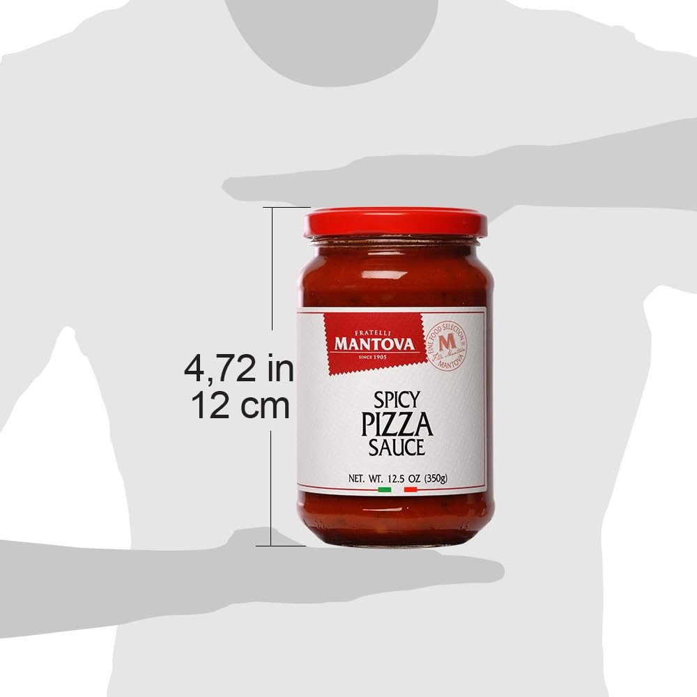 Mantova Italian Spicy Pizza Sauce, 12.5 oz (Pack of 2) - Gluten-Free, All-Natural Ingredients, Authentic Product of Italy, No Added Sugars, Perfect