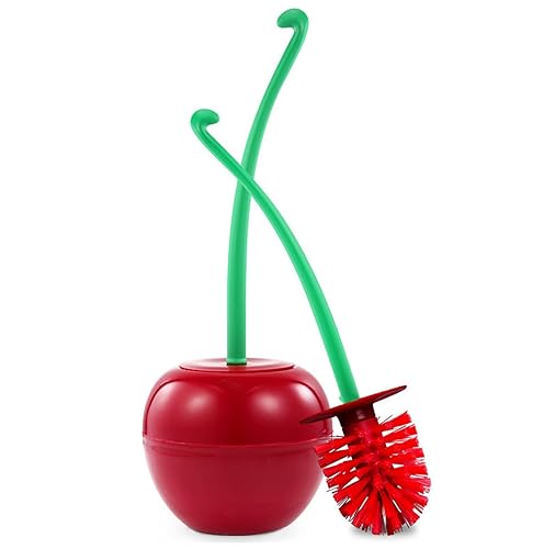 DRAMLOR Cherry Toilet Brush and Holder, Funky Cherry Bathroom Brush with Solid Handle & Sturdy Durable Bristles, Creative Cute Toilet Brush