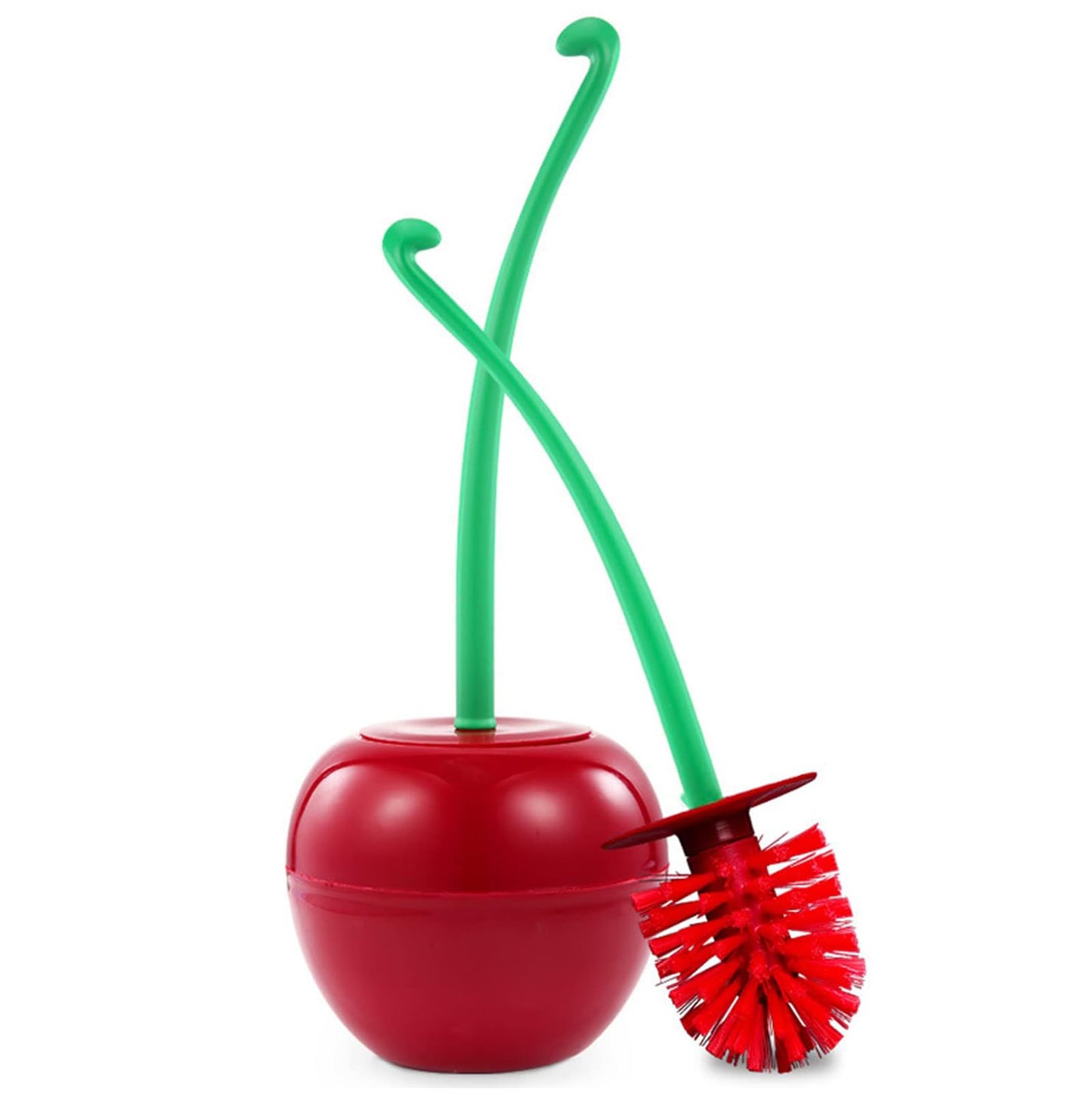 DRAMLOR Cherry Toilet Brush and Holder, Funky Cherry Bathroom Brush with Solid Handle & Sturdy Durable Bristles, Creative Cute Toilet Brush
