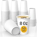 Lakesstory 50 Pack 8 oz Disposable Paper Cups - Small White Paper Cups for Hot & Cold Drinks, Water, Coffee, Tea, Mouthwash, Bathroom, Office, Party