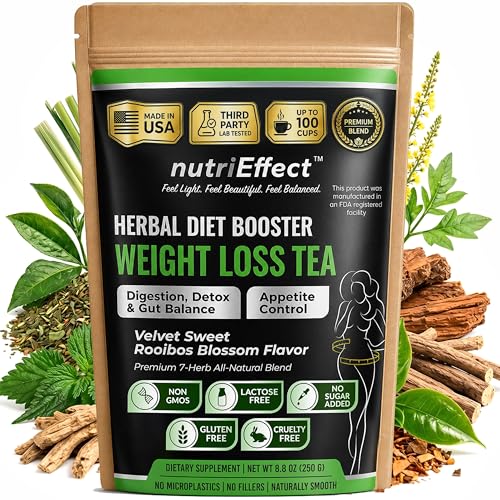 NutriEffect 7-Herb Herbal Tea Blend - Up to 100 Cups | 250g (8.8 oz) Loose Leaf Tea - Rooibos, Yerba Mate & Nettle Blend - Smooth & Naturally
