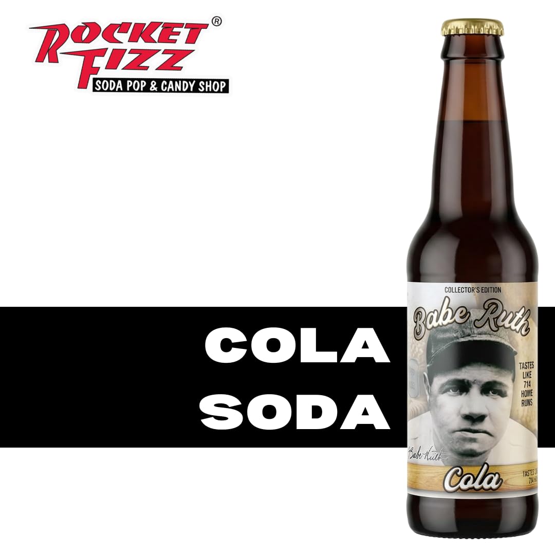 Rocket Fizz Babe Ruth Cola Soda Flavor | Cane Sugar | Craft Soda Pop Drinks | 12 oz in Glass Bottle (6 Pack)