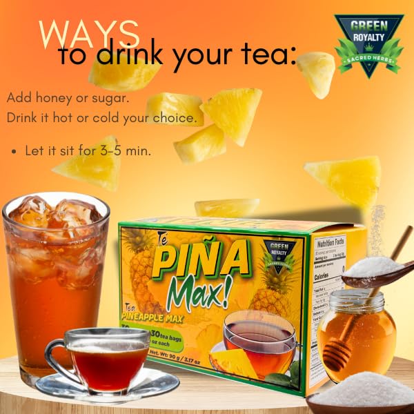 Piña Max Tea - Pineapple Herbal Tea with Green Tea, Pu-Erh Red Tea, Artichoke & Oats - 30 Tea Bags (3.17 oz) - Refreshing & Smooth Herbal Blend