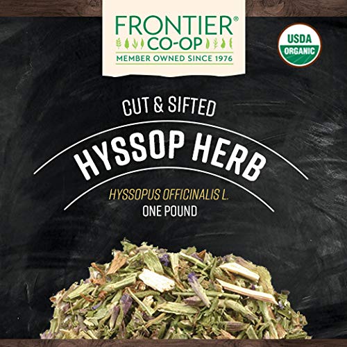 Frontier Co-op Organic Hyssop Herb, Cut & Sifted, Natural Dried Leaves - Bulk Bag for Hyssop Tea, Soup, Salads and More, Kosher | 16 Ounce (Pack of 1)