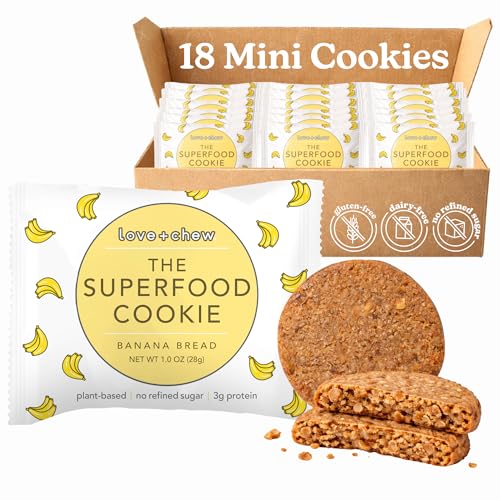 Love + Chew Mini Vegan Cookies, Gluten Free, 3g Plant Based Protein Per Cookie, Healthy Snacks for Adults and Kids, Refined Sugar Free, Individually