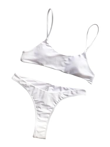 Women's Sexy Back Bikini 2021 Swimwear Swimsuit (White, L)