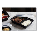 Pactiv Evergreen newspring versatainer microwavable containers, rectangular, 2-compartment, 30 oz, 6 x 8.5 x 2.5, black/clear, plastic, 150/ct
