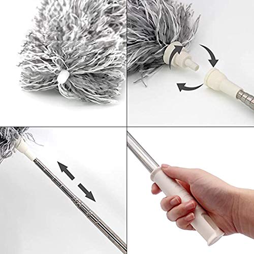 KPOKPO 2025 NEW -Microfiber Duster with 100 Inches Extendable Pole, Detachable & Bendable Feather Duster, Stainless Steel, Extra Long Telescopic