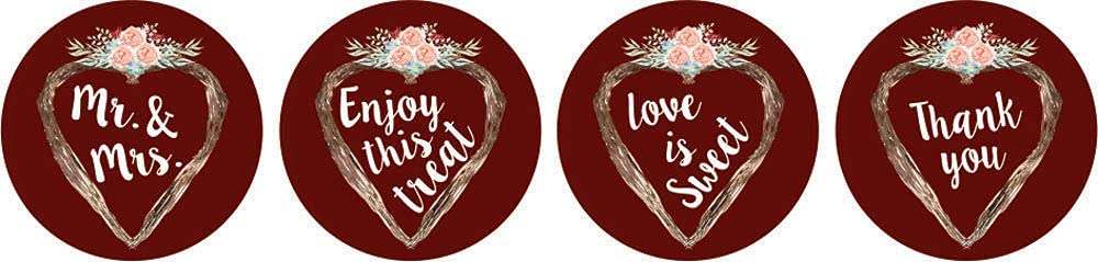 Darling Souvenir 190 Pcs Maroon Bridal Shower Chocolate Drop Labels Stickers - Self-Adhesive Mini Candy Wrappers for Bride to Be Celebration, Wedding