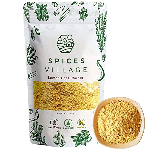 SPICES VILLAGE Lemon Zest Powder, Natural Lemon Peel Powder for Baking, 4 oz, Cooking and Herb Tea - Certified Kosher, Gluten Free, Non GMO, Vegan