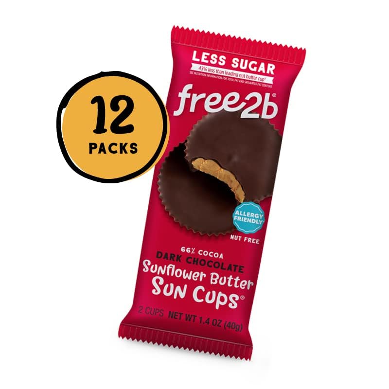 Free2b Foods Dark Chocolate Sun Cups Gluten-Free, Dairy-Free, Nut-Free and Soy-Free - 2-Cups (Pack of 12)