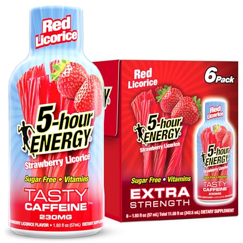 5-hour ENERGY RED LICORICE Flavor, 6 Count, 1.93 Fl Oz Energy Shot, Extra Strength, Amino Acids, B Vitamins, Sugar Free and Zero Calories