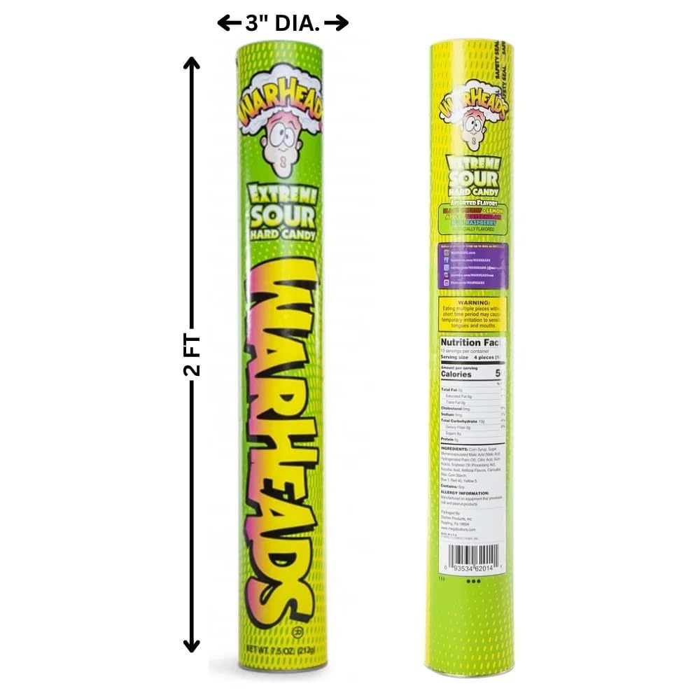 Warheads Mega Candy Super Tube - Assorted Flavors (1 Pc.) - Perfect for Birthday Parties, Halloween Treats, & More