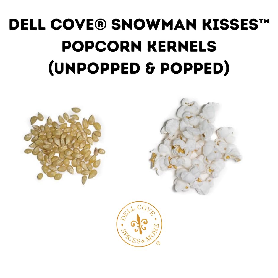 Snowman Kisses Gourmet Popcorn Kernels by Dell Cove Spices - Unique Christmas Stocking Stuffer Gift - Ideal for Stovetop, Popcorn Machines and Popcorn