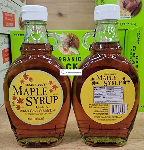 Trader Joe’s Grade A Maple Syrup Amber Color & Rich Taste 8fl oz 236ml (Two Bottles)