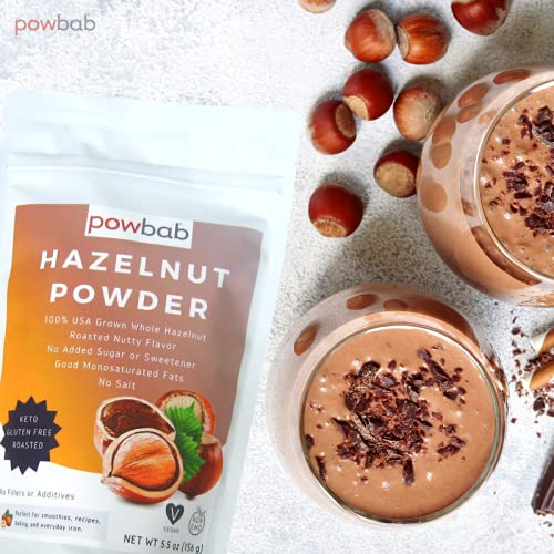 powbab Hazelnut Powder - 100% USA Grown Roasted Hazelnut Meal Flour. Roasted Nutty Flavor, Not Raw. Whole Food: Finely Ground Hazelnut Flour