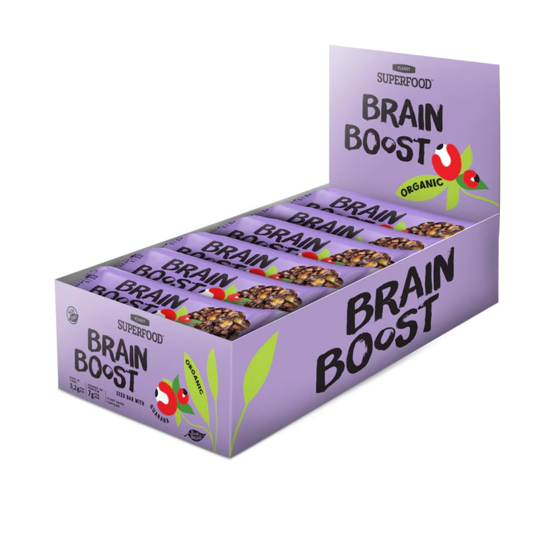 Brain Boost Caffeinated Seed Bars | Natural Energy & Focus | Rich Cocoa with Guarana | Vegan, High-Fiber Snack | 24-Pack