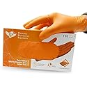 S&G Orange Nitrile Gloves | 100 Pcs | Medium | Disposable Latex-Free 8Mil Thick Heavy Duty Powder-Free for Mechanics, Industrial