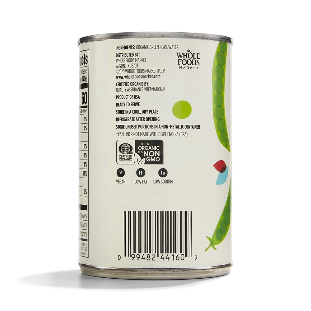 365 by Whole Foods Market, Organic Sweet Peas No Salt Added, 15 oz