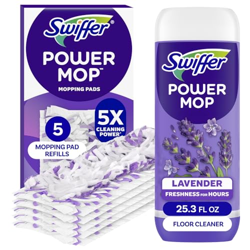 Swiffer Power Mop Refill Pack, Floor Cleaner for Mopping Tile, Vinyl, Laminate, Wood in Home, Bathroom, Kitchen, All Purpose Multi-Surface Cleaning, 5