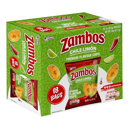Zambos Chile Limón Plantain Chips, 1 oz - Crunchy Snack, Gluten Free - Bold Chili Lime Flavor (Pack of 18)
