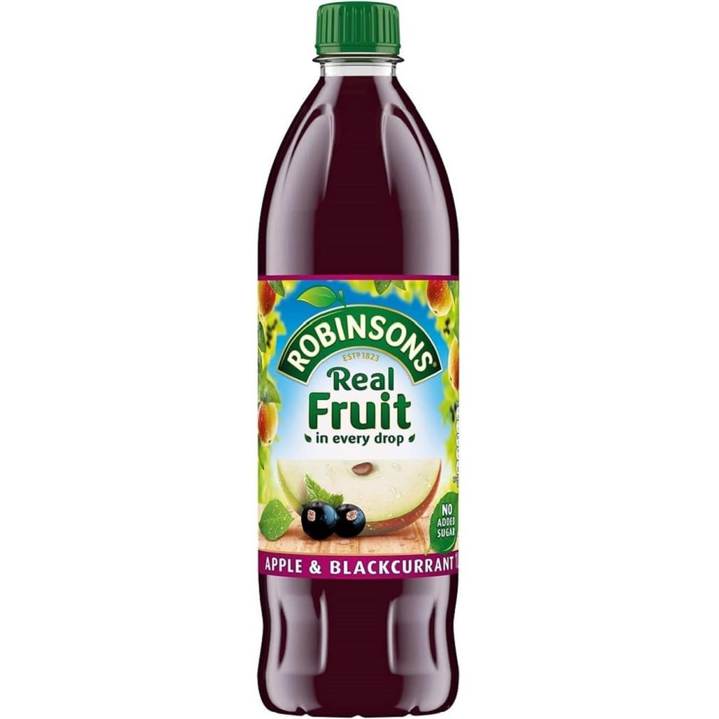 Robinson's Fruit Drink, Apple & Blackcurrant, No Added Sugar, 1-Liter Plastic Bottles (Pack of 4)