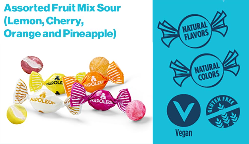 Napoleon Sour Fruit Balls Individually Wrapped Hard Candy Sour Fruit Mix Gluten-Free, Dye-Free Candy 10 Ounces