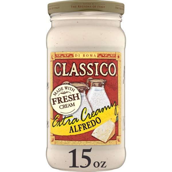 Classico Extra Creamy Alfredo Pasta Sauce, 15 oz Jar - Made with Fresh Cream & Parmesan Cheese, Gluten-Free Italian Style Sauce (Pack of 3)