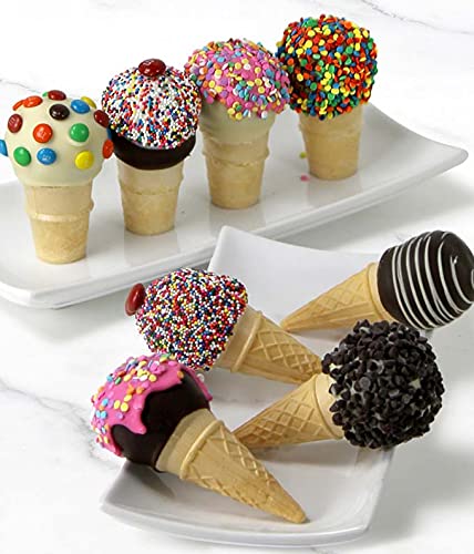 From You Flowers Chocolate Covered Ice Cream Cone Cake Pops - 8 Belgian Dipped Cake Pops Gift for Birthday, Celebration & Get Well