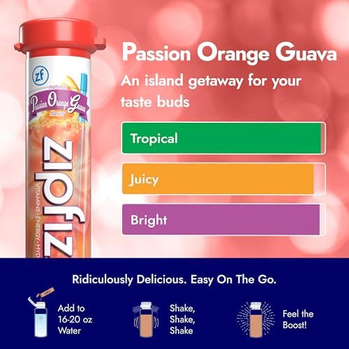 Zipfizz Daily Energy Drink Powder, Passion Orange Guava, 20 Pack | 3-in-1 Sustained Energy, Rapid Hydration, and Essential Vitamins | Sugar-Free |