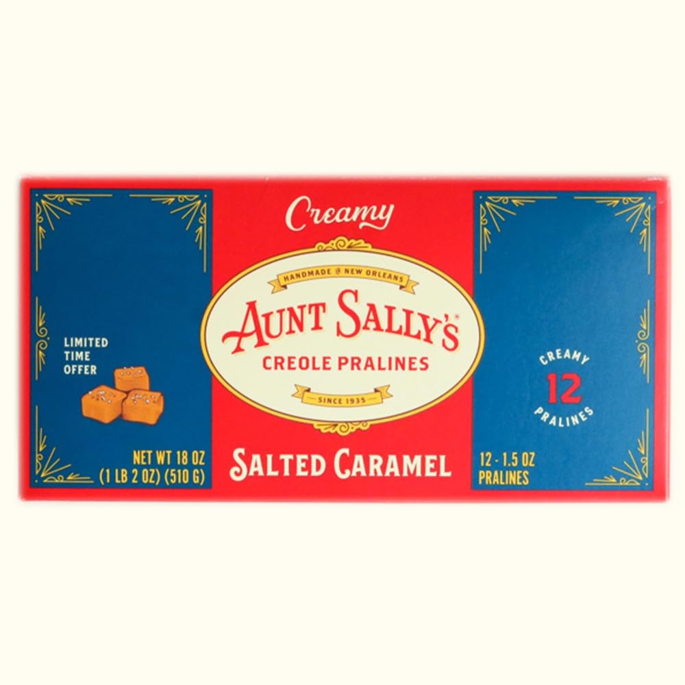Aunt Sally's Creamy Salted Caramel Pralines - 12 count box- New Orleans Most Famous Praline- Handmade Pecan Candy
