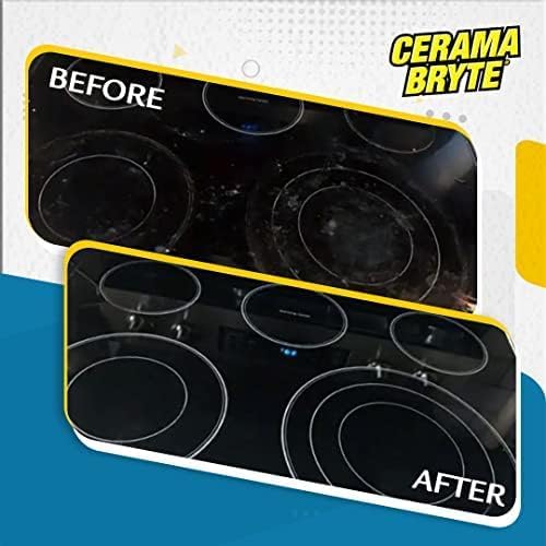Cerama Bryte Glass Cooktop Cleaner Bundle with 10 Cleaning Pads for Removal of Tough Stains, Stovetop Cleaner for Glass - Ceramic Surfaces, 18 Ounces
