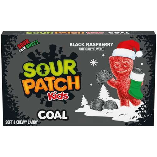 SOUR PATCH KIDS Coal Black Raspberry Soft & Chewy Gummy Holiday Candy, 3.1 oz