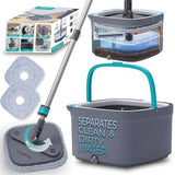 True & Tidy True Clean Spin Mop & Bucket System - Dual Compartment Design for Clean & Dirty Water, 360° Swivel Mop Head, Built-in Scrubbing Brush
