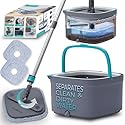 True & Tidy True Clean Spin Mop & Bucket System - Dual Compartment Design for Clean & Dirty Water, 360° Swivel Mop Head, Built-in Scrubbing Brush