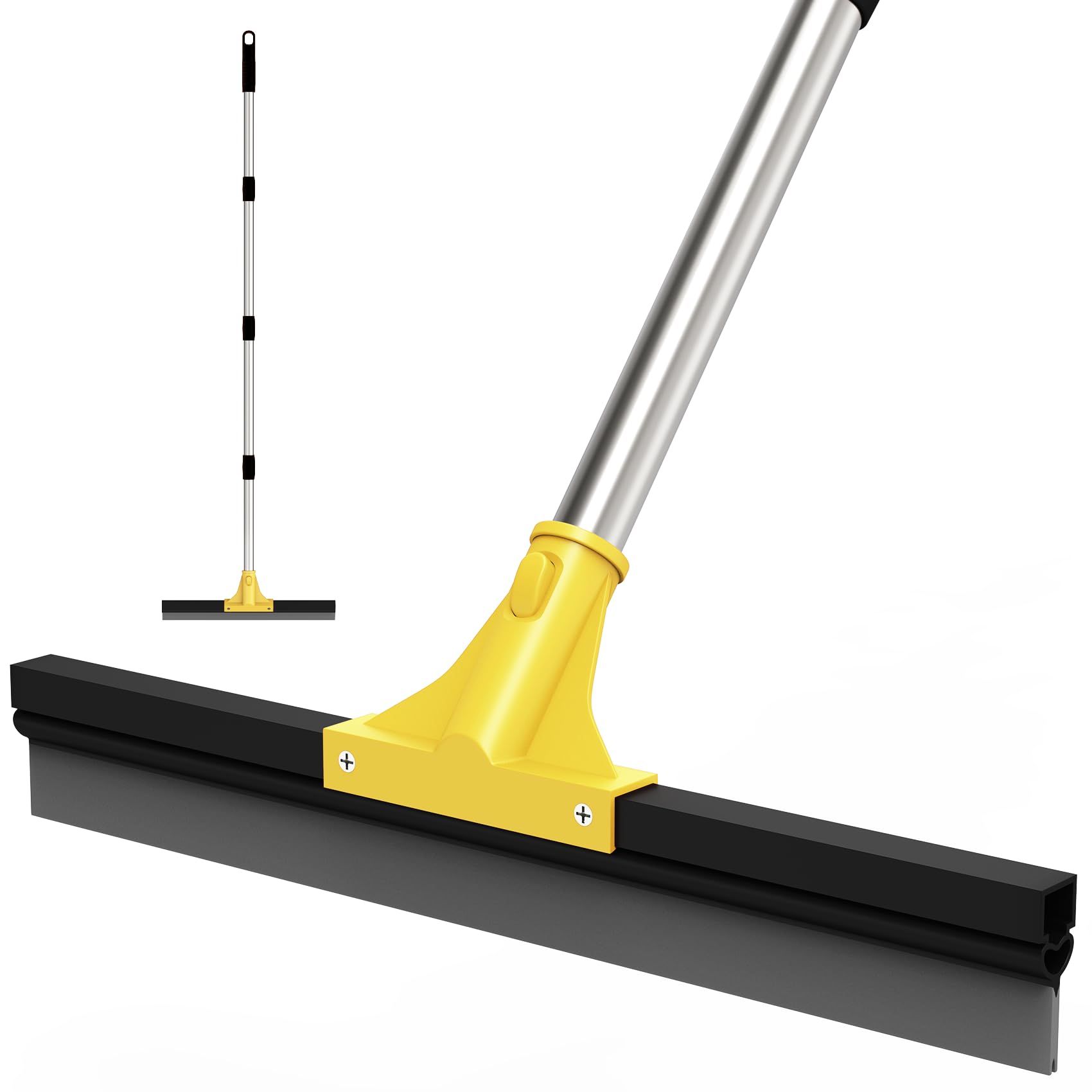 Elapun Large Heavy-Duty Floor Squeegee, 18” Rubber Blade Broom & 62” Long Handle Floor Squeegee for Concrete, Bathroom Tile, Garage Concrete, Deck