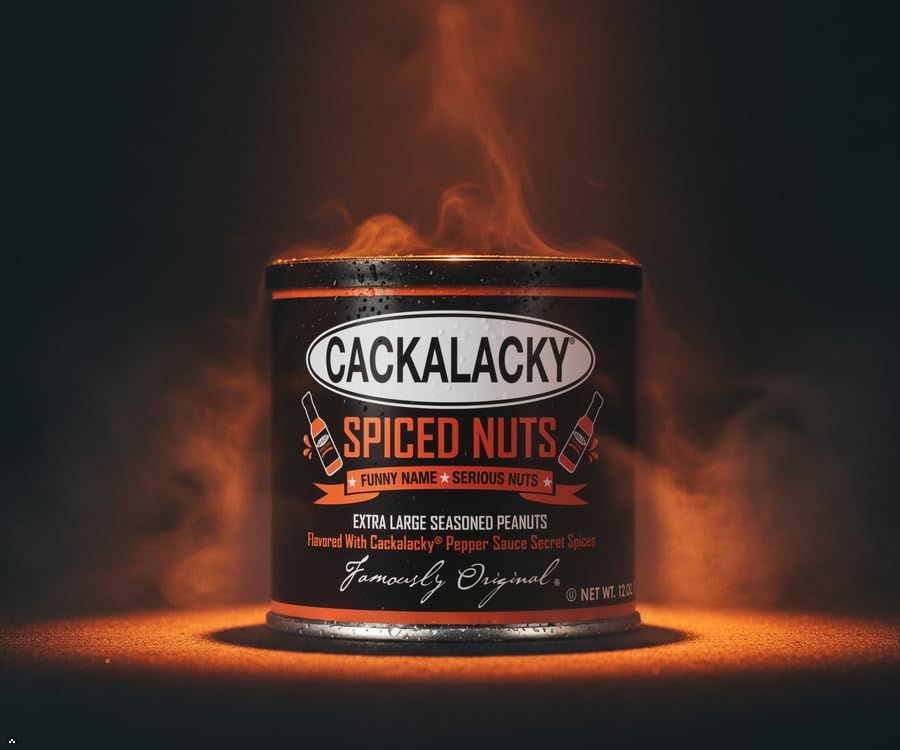 Cackalacky Famously Original Spiced Nuts - 12 oz - Roasted, Extra-Large North Carolina Peanuts, Seasoned with Fiery Pepper Sauce, Perfect for Parties