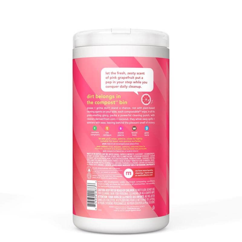 Method Pink Grapefruit Scent 6.17 oz. Wipes All Purpose Cleaner