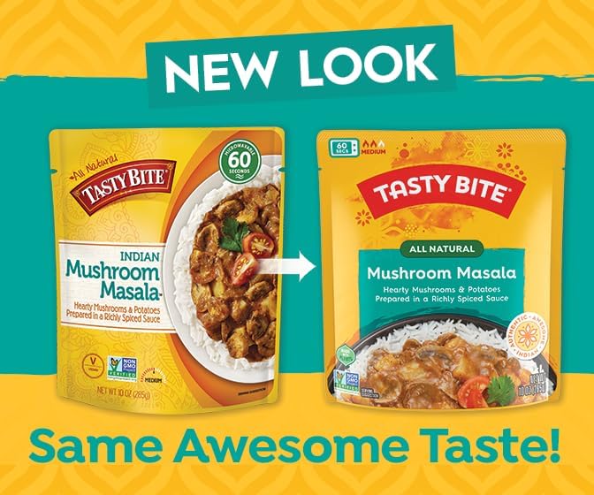 Tasty Bite Mushroom Masala, 10 Ounce, Pack of 6, Ready to Eat, Microwavable Entree, Vegan with Mushrooms & Potatoes