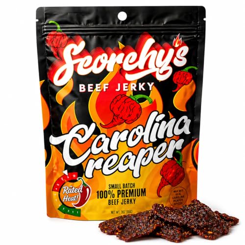 Scorchy's Jerky - Carolina Reaper Beef Jerky - Extreme Spicy Jerky, Made in USA, High Protein Snack, Low Carb, No MSG, Premium USDA Beef - Small Batch