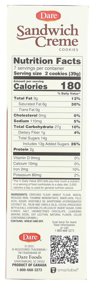 Dare Chocolate Fudge Creme Cookies, 10.2 OZ (Pack of 4)