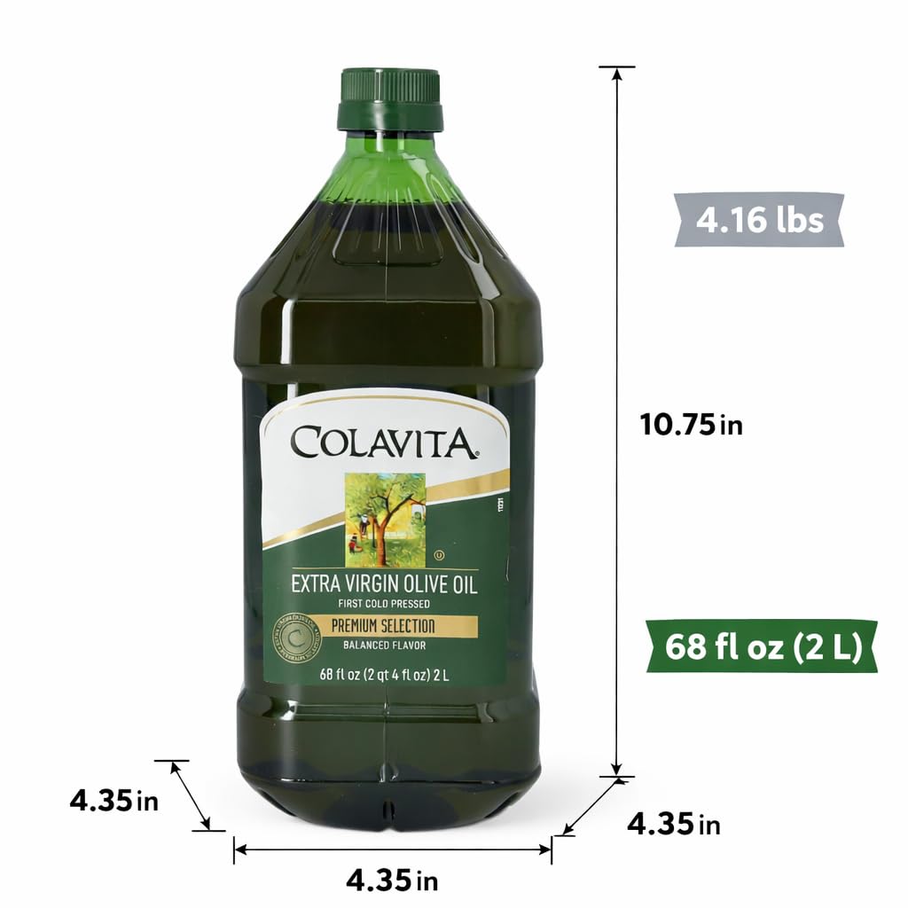 Premium Selection Extra Virgin Olive Oil, 68 Oz - First Cold Pressed, Ideal for Roasting, Baking, Dressings - Imported from Italy by Colavita